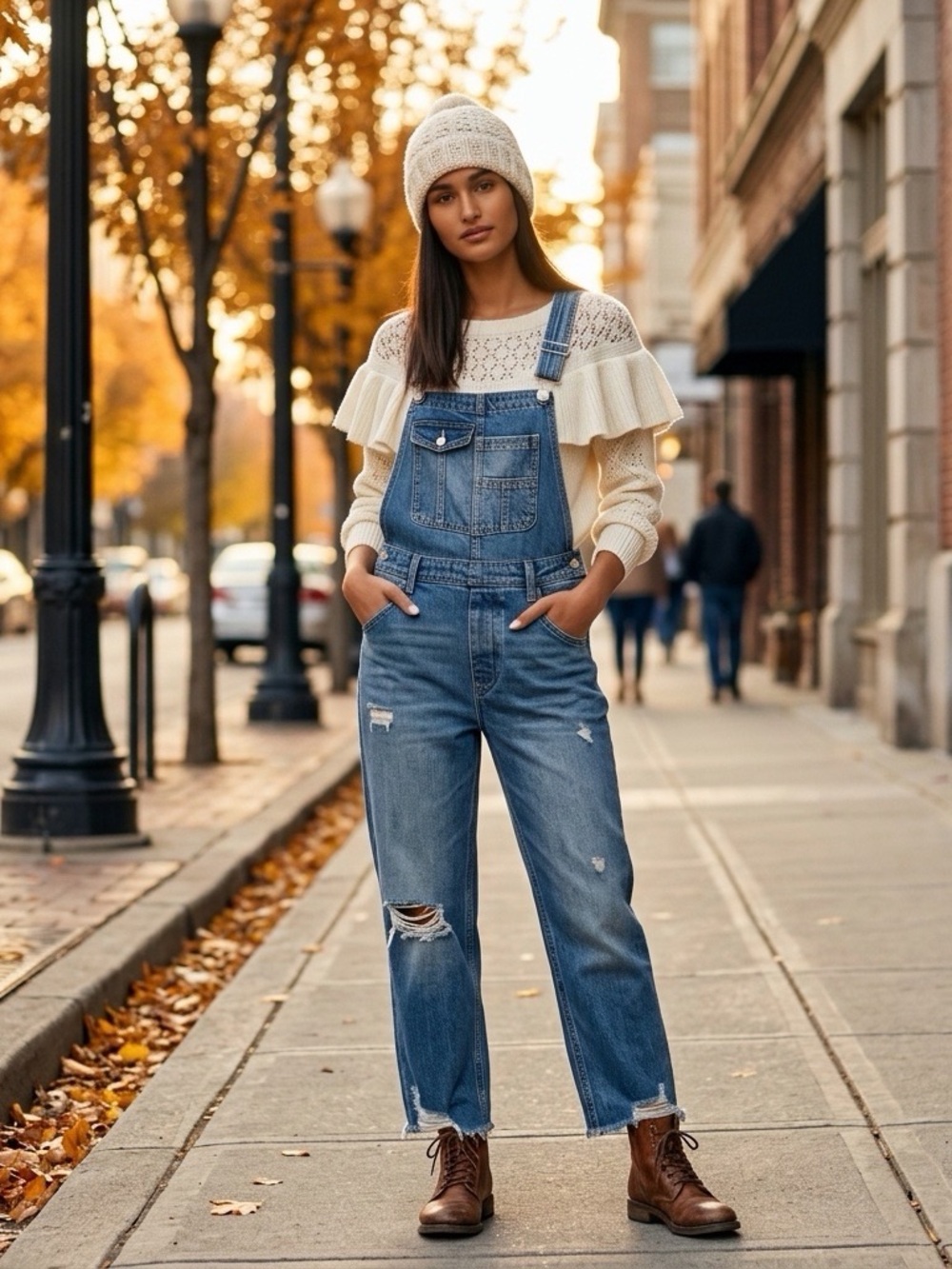 Free People We The Free Baggy Boyfriend Distressed Denim Overalls 24